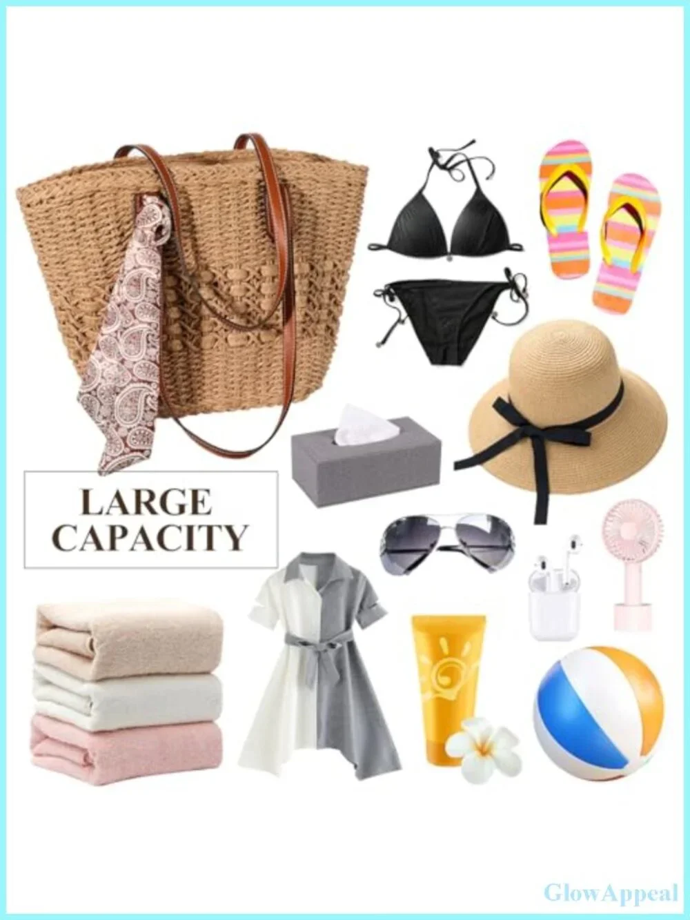 Woven Straw Tote Bag Summer Beach Bag Large Capacity Zipper Closure